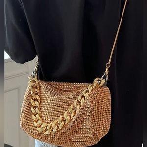 Gold Rhinestone Cylinder Purse Bag NWT